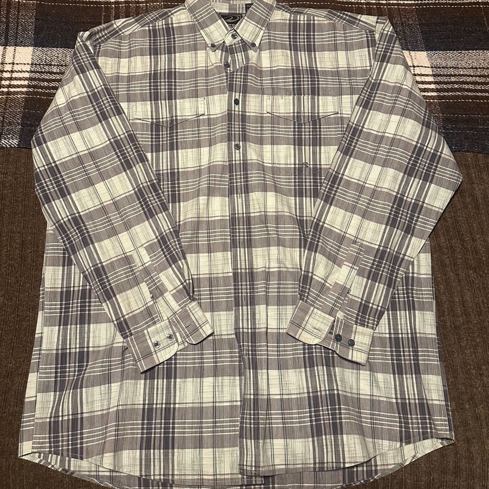 Men's Plaid Shirt - Gray and White